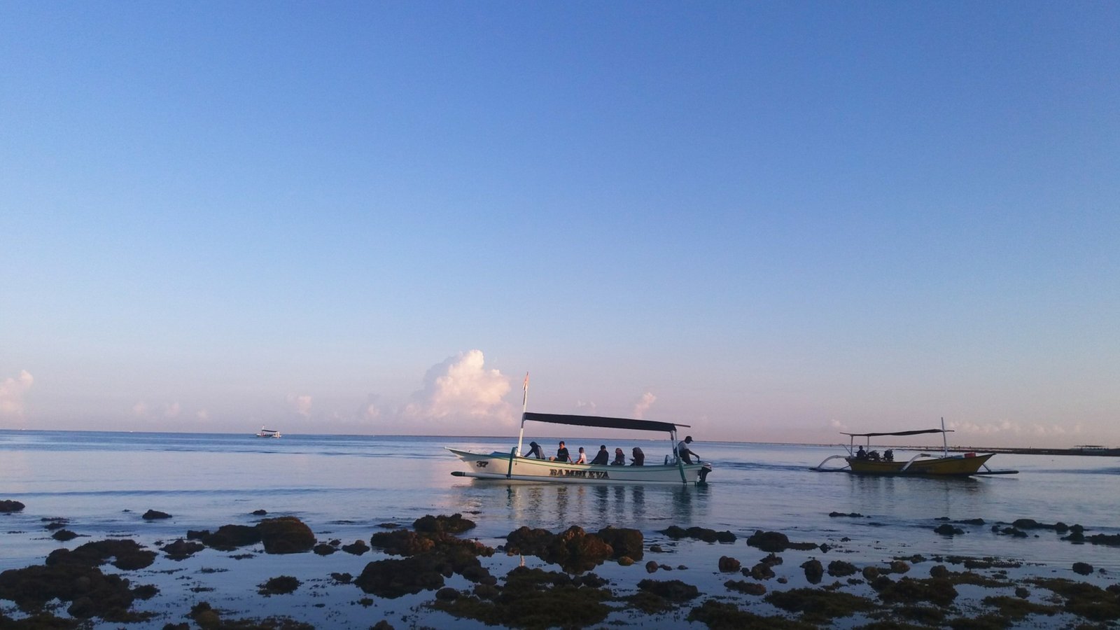 Boat for watching dophin at Lovina Beach Bali.