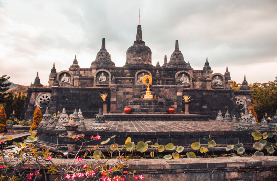Beautiful Buddhist architecture and gardens at Brahmavihara-Arama Monastery Bali.